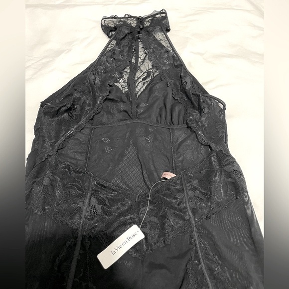 Sz S/M la vie en rose babydoll chocker  lingerie lace open back mesh dress NWT - Picture 5 of 9